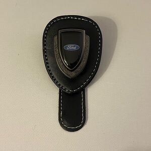 Ford Sunglass Holder for Car with Logo Black PU Leather NWT